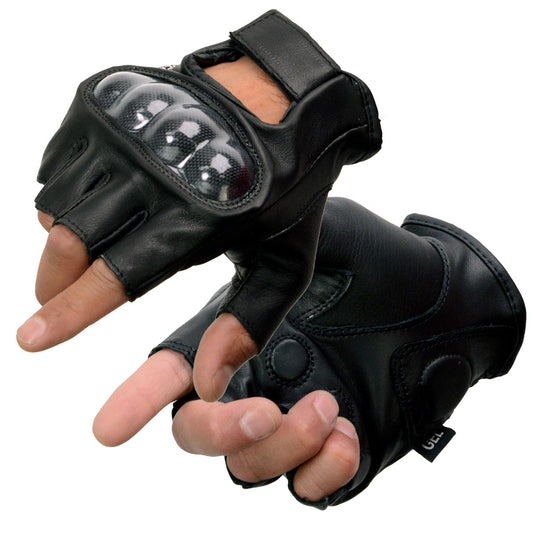 Milwaukee Leather MG7555 Men's Black Leather Gel Padded Fingerless Motorcycle Hand Gloves W/ ’Hard Knuckle’ For Protection