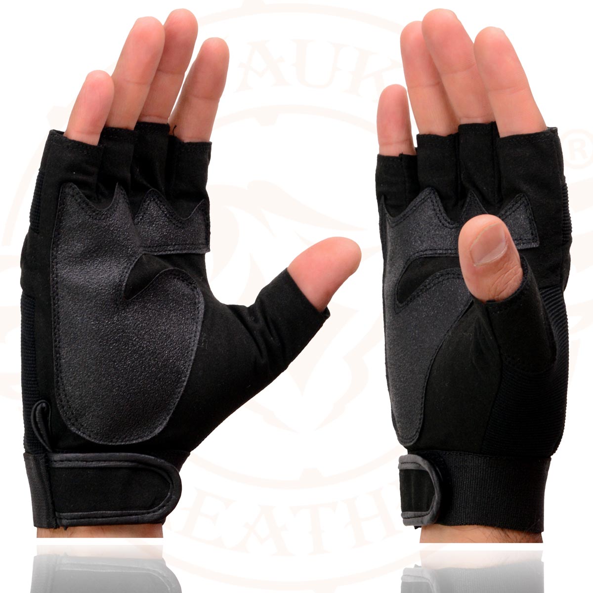 Milwaukee Leather SH44610 Men's Black Gel Padded Knuckle Fingerless Motorcycle Mechanics Hand Gloves W/ ‘Amara Cloth’