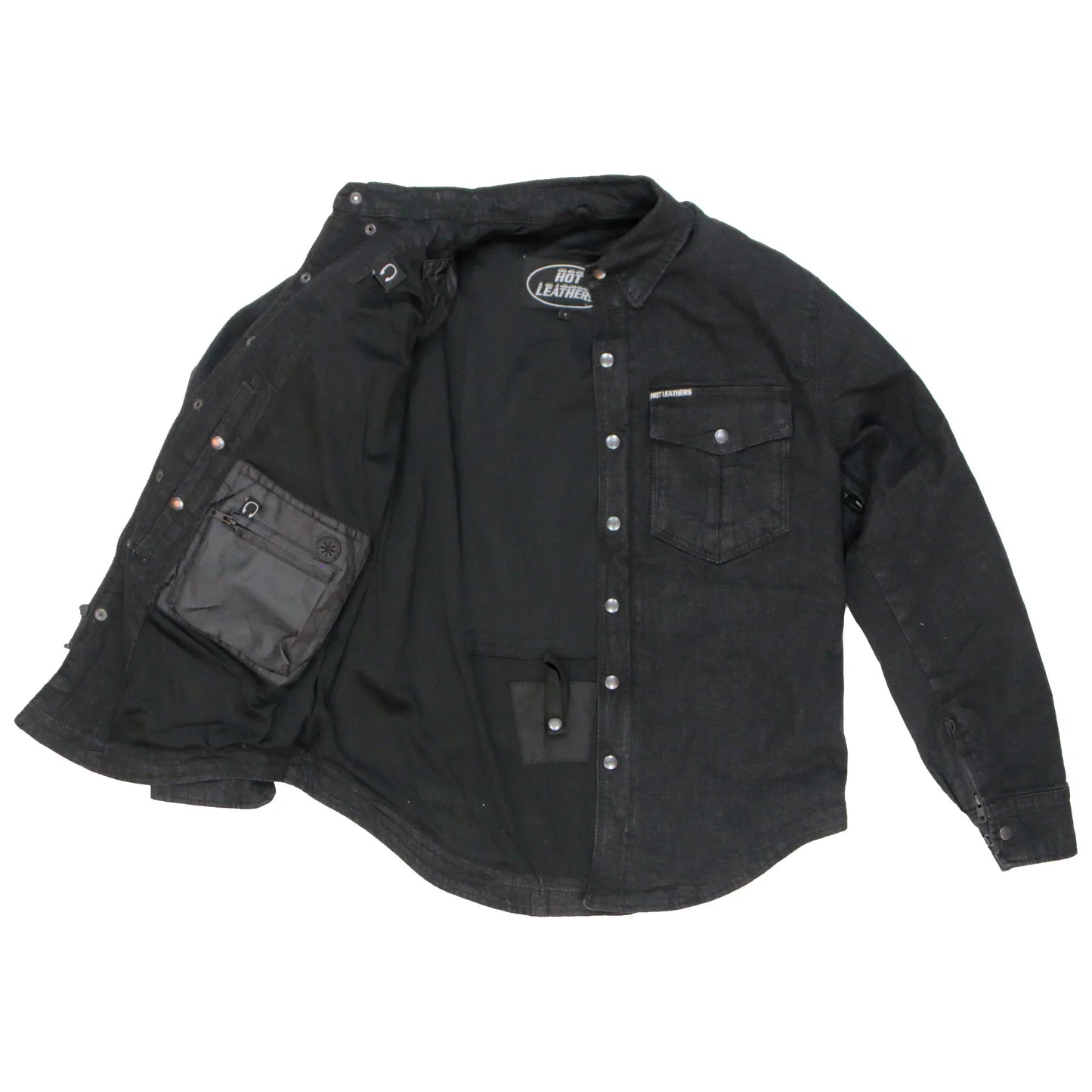 Hot Leathers Men's Classic Motorcycle Black Denim Long Sleeve Biker Shirt With Armor