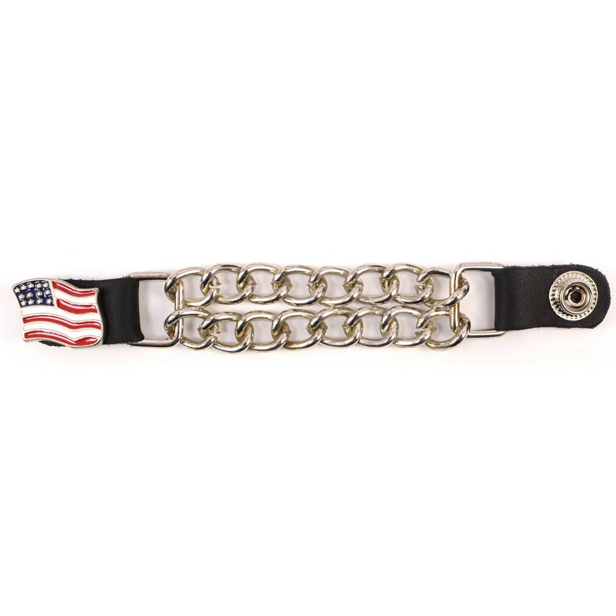 Milwaukee Leather American Flag Vest Extender - Double Chrome Chains Genuine Leather 6.5" Extension MLA1008-Single