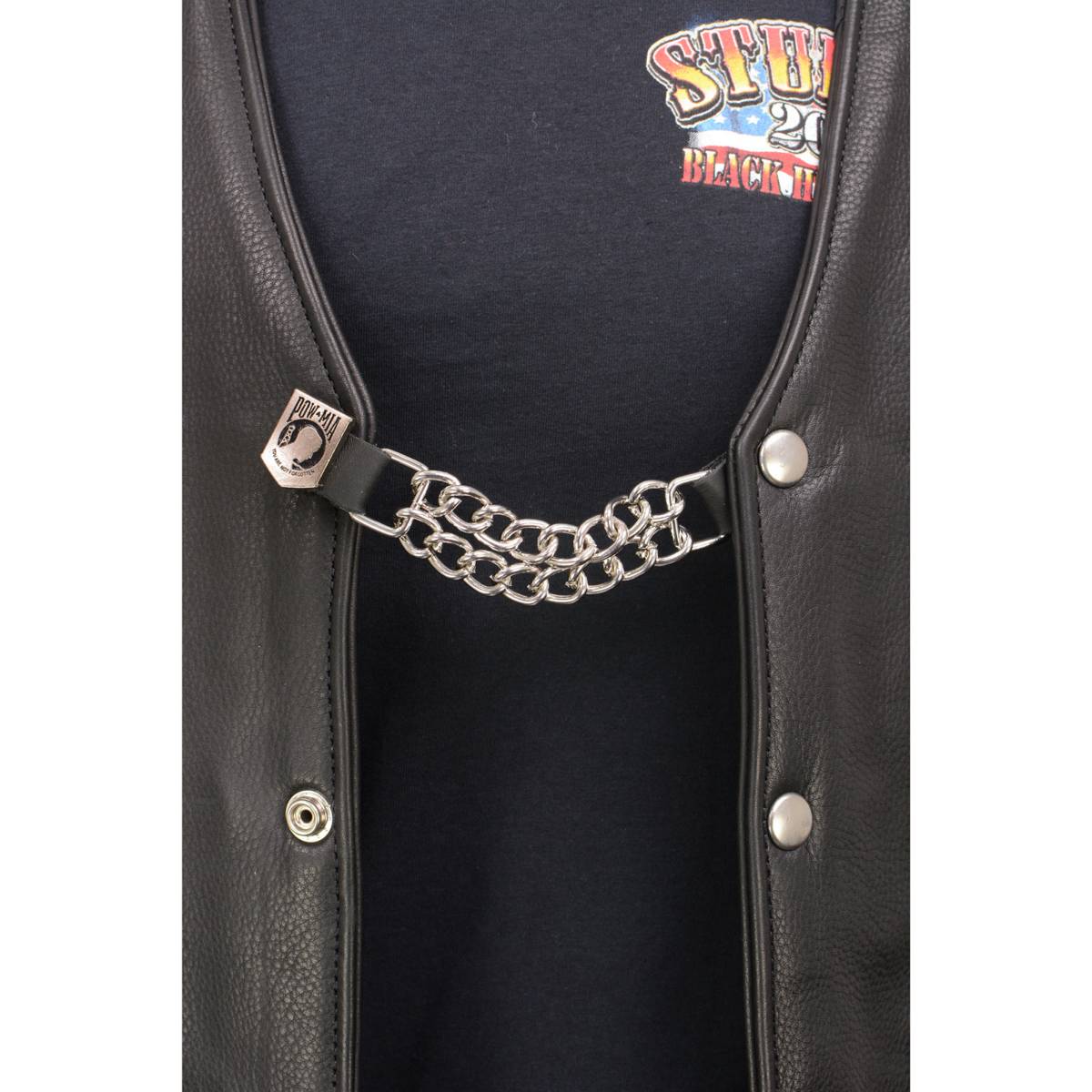 Milwaukee Leather POW/MIA Medallion Vest Extender - Double Chrome Chains Genuine Leather 6.5" Extension MLA1017-Single