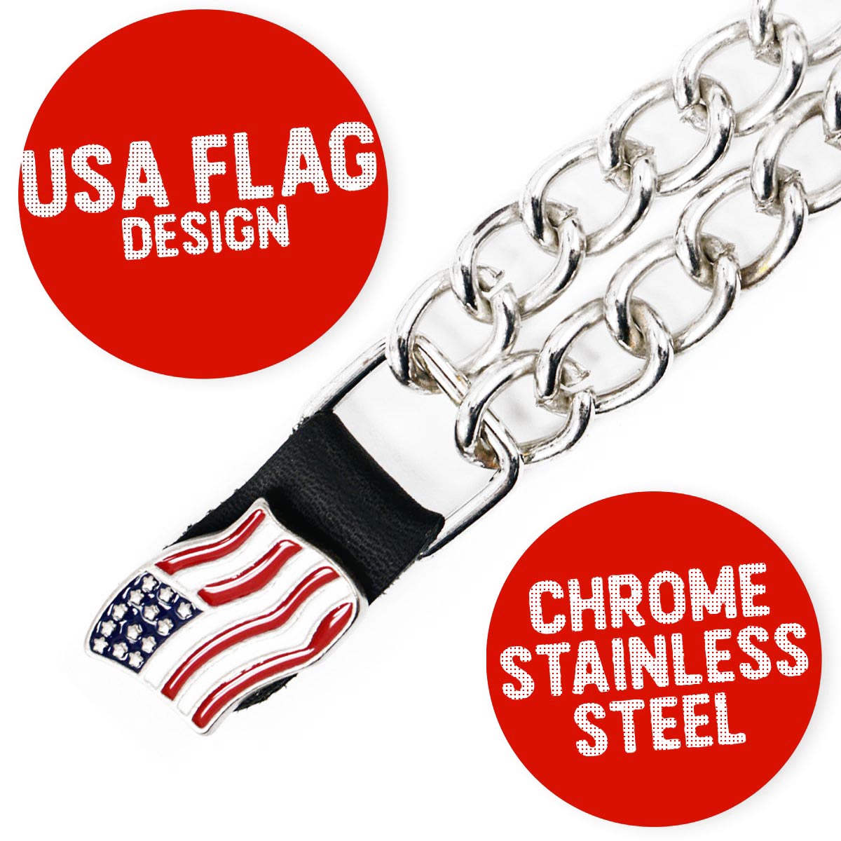 Milwaukee Leather American Flag Vest Extender - Double Chrome Chains Genuine Leather 6.5" Extension MLA1008-Single