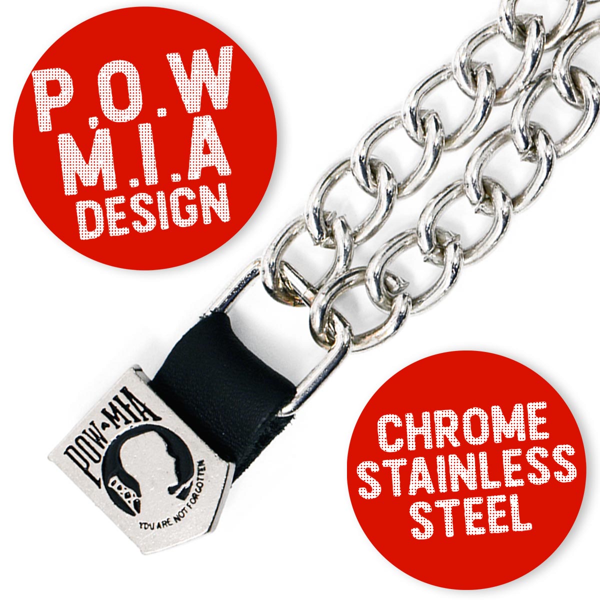 Milwaukee Leather POW/MIA Medallion Vest Extender - Double Chrome Chains Genuine Leather 6.5" Extension MLA1017-Single