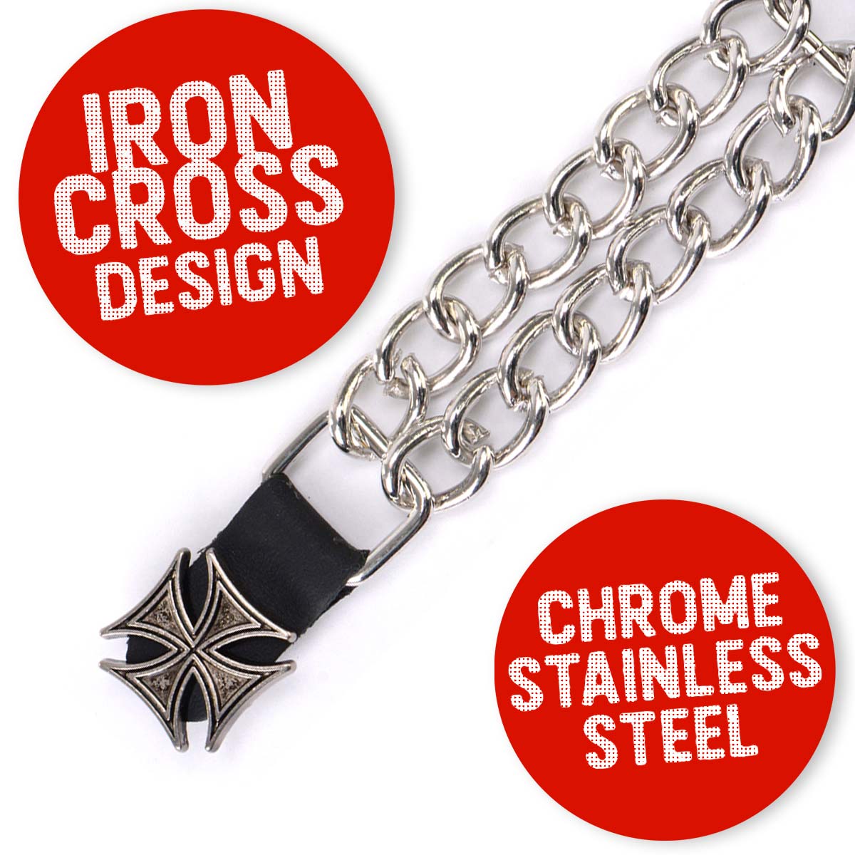 Milwaukee Leather MLA1045-Single Iron Cross Vest Extender Double Chrome Chains w/ Genuine Leather 6" Extension