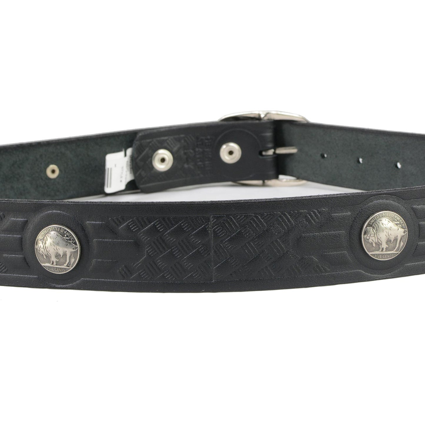 Milwaukee Leather MP7123 Men's Cross Hatch & 5 Cent Buffalo-Black Genuine Leather Belt w/ Interchangeable Buckle-1.5 In Wide