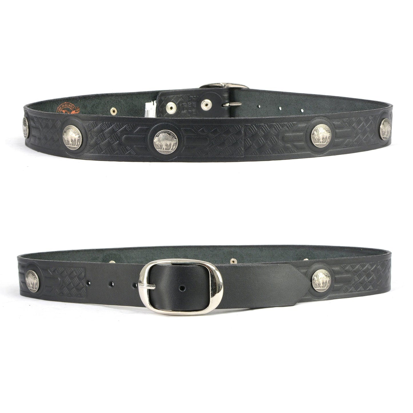 Milwaukee Leather MP7123 Men's Cross Hatch & 5 Cent Buffalo-Black Genuine Leather Belt w/ Interchangeable Buckle-1.5 In Wide