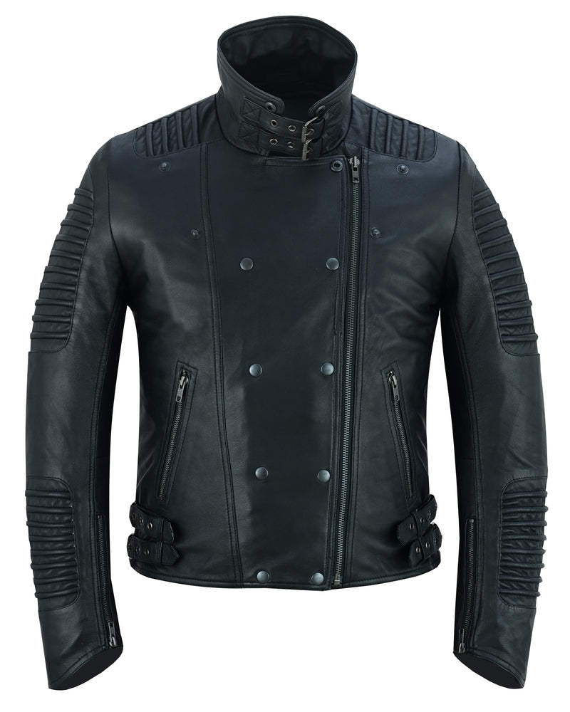 Shadow Queen Women's Black Fashion Leather Jacket with Ribbed Accents