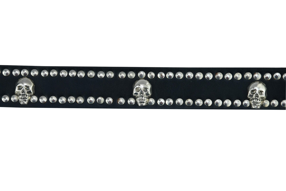 BLT2018 Black Leather Belt with Silver Studs and Skulls