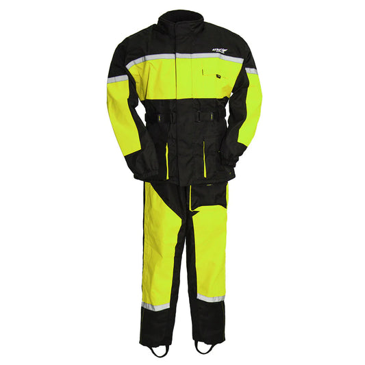 Waterproof Motorcycle Rain Suit set reflective hi vis black yellow waterproof gear