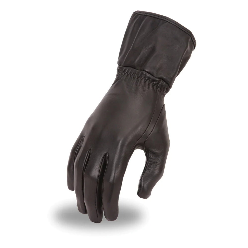 Aero Black Leather Motorcycle Glove Full Finger Gauntlet Cuff