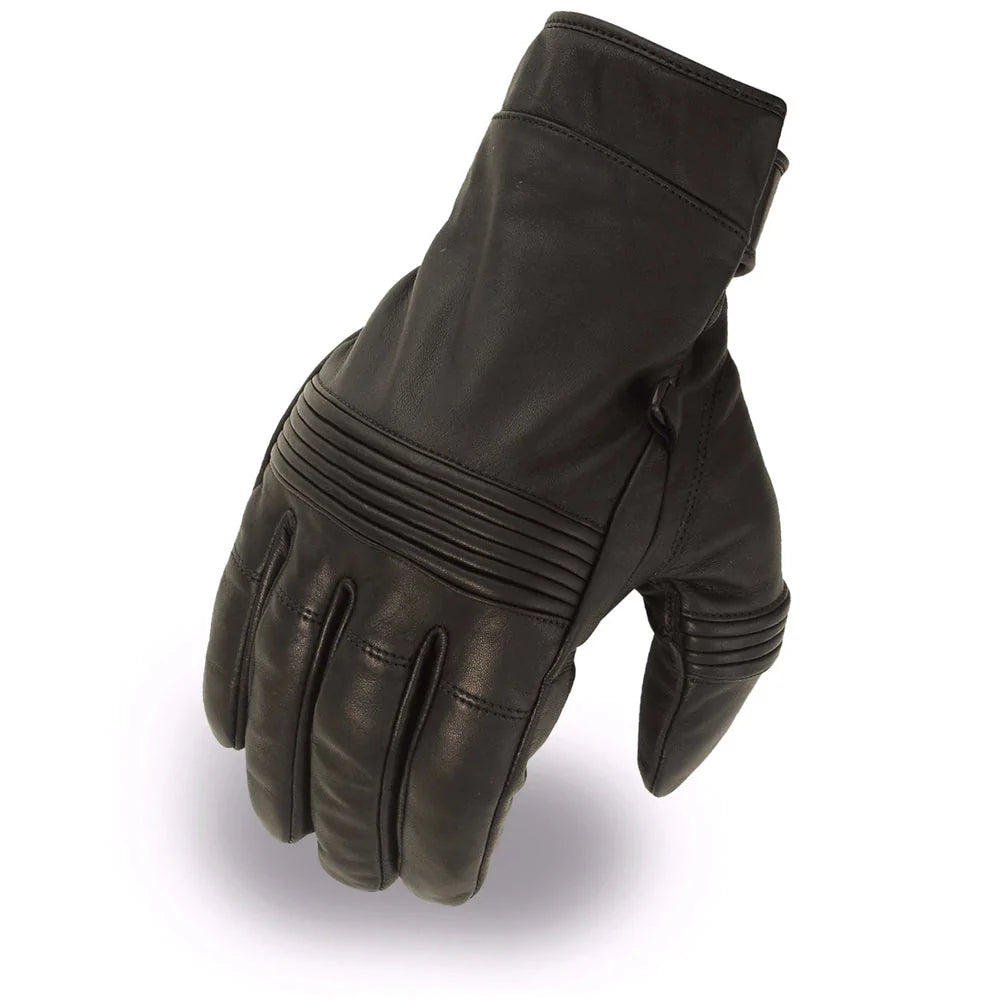 Flat Track Men's Black Leather Motorcycle Gloves Medium Cuff Reinforced Stretch Knuckles Full Fingers
