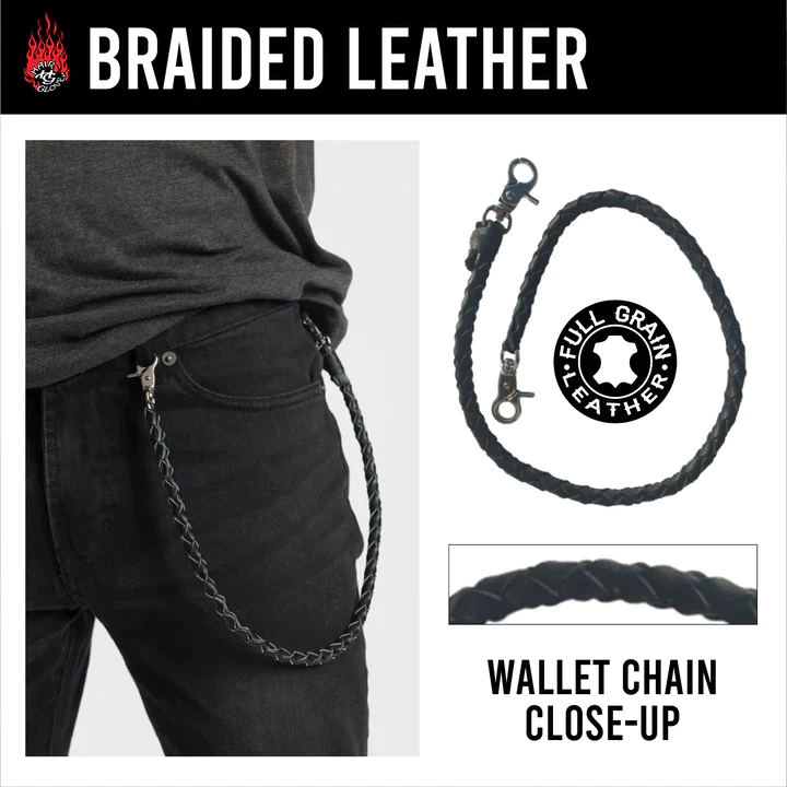 24" Wallet Chain 60017 Braided Leather Wallet Chain | Hair Glove