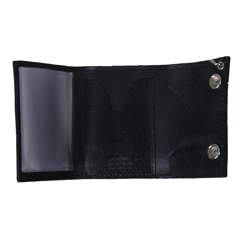 4 Skeleton Finger Tri-Fold Wlb1003 Black Leather Tri-Fold Wallet With Chain | Hot Leathers Wallet