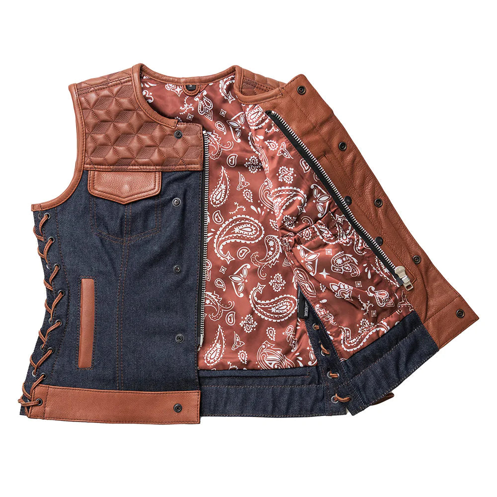 Blue Label Women's Club Style Leather/Denim Vest - Limited Edition