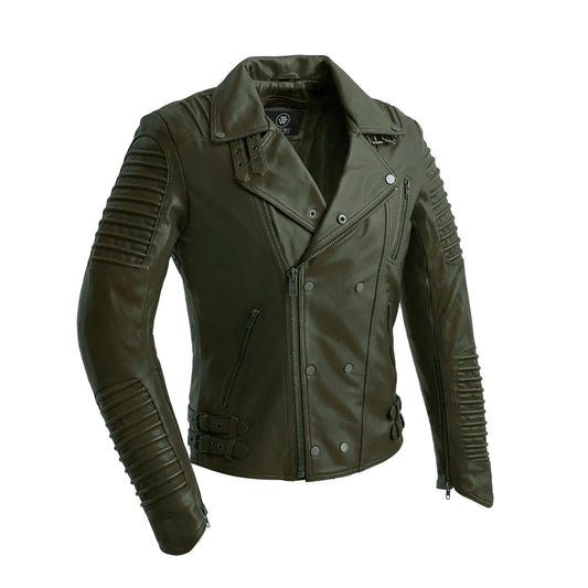 Brooklyn Mens Lambskin Leather Jacket Army Green