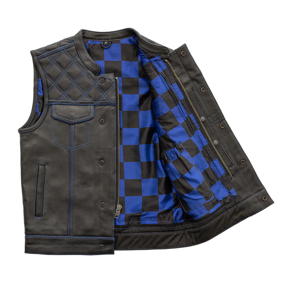 Finish Line - Blue Checker - Men's Motorcycle Leather Vest