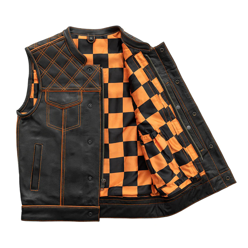 Orange Checker - Men's Motorcycle Leather Vest