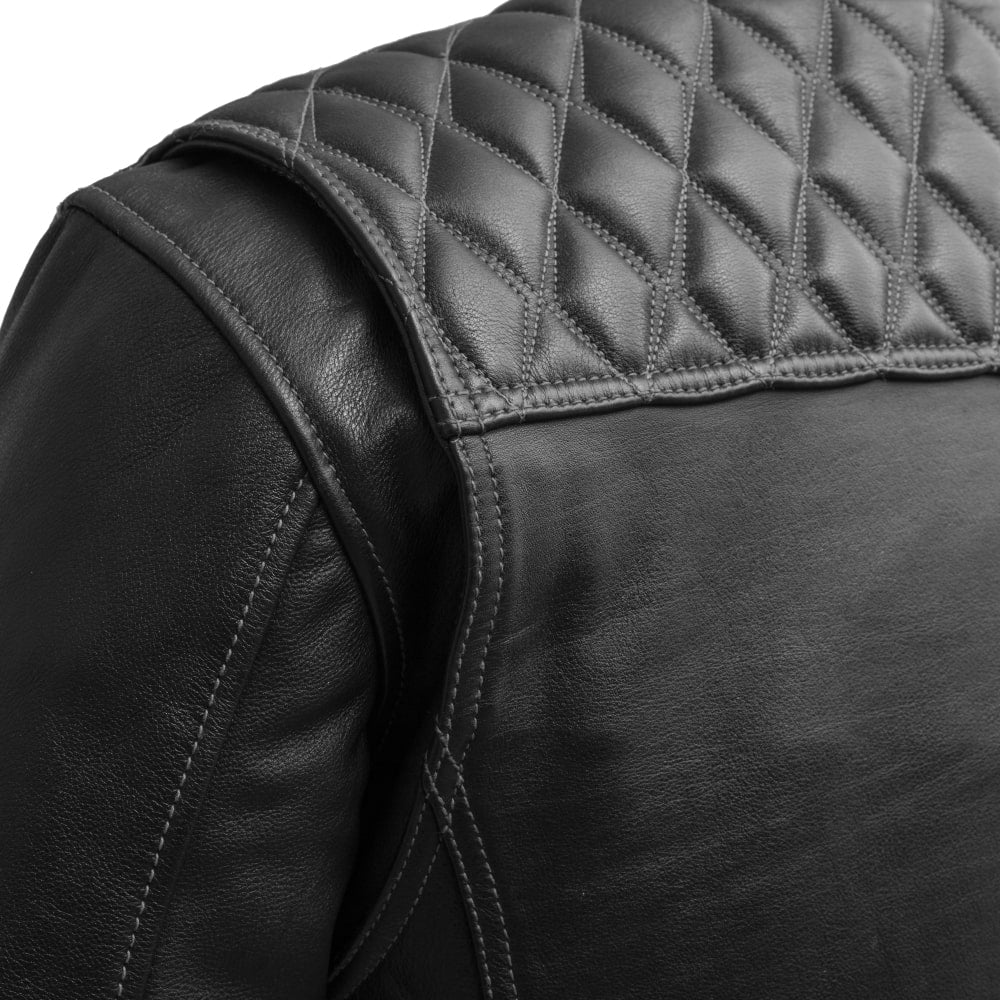 Cinder Men's Cafe Style Leather Jacket - Grey Stitch