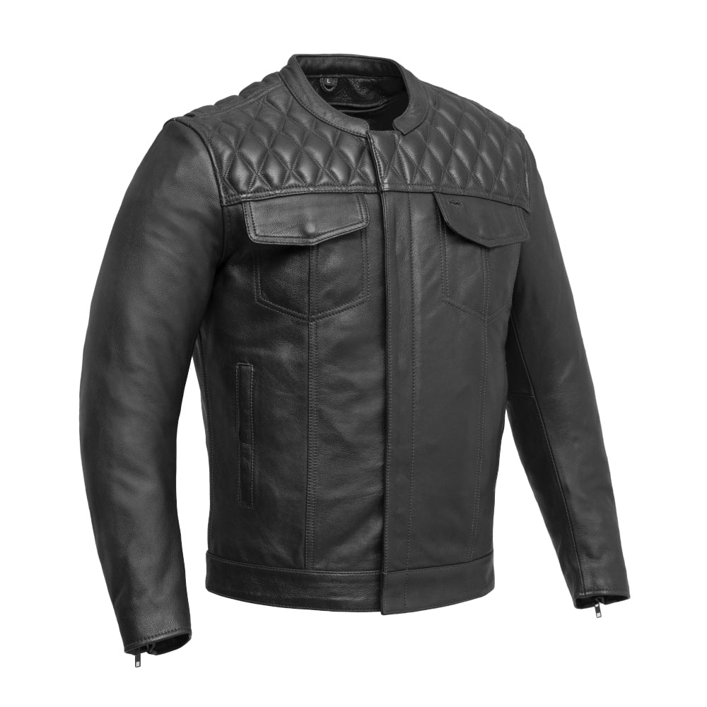 Cinder Men's Cafe Style Leather Jacket Black