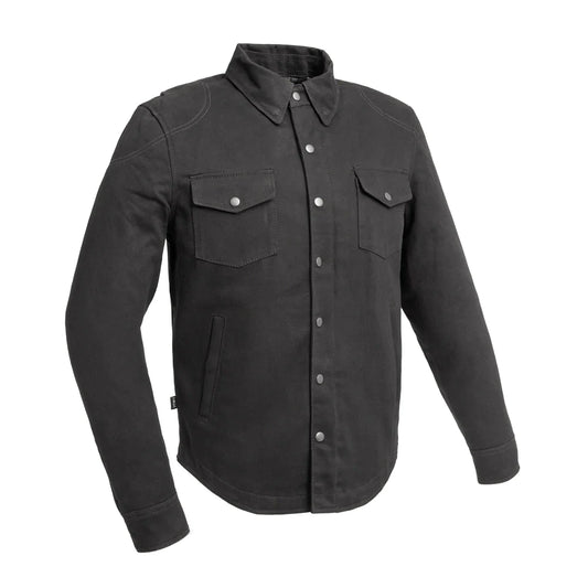Dagger Men's Black Reinforced Armored Twill Motorcycle Riding Shirt with kevlar and high collar
