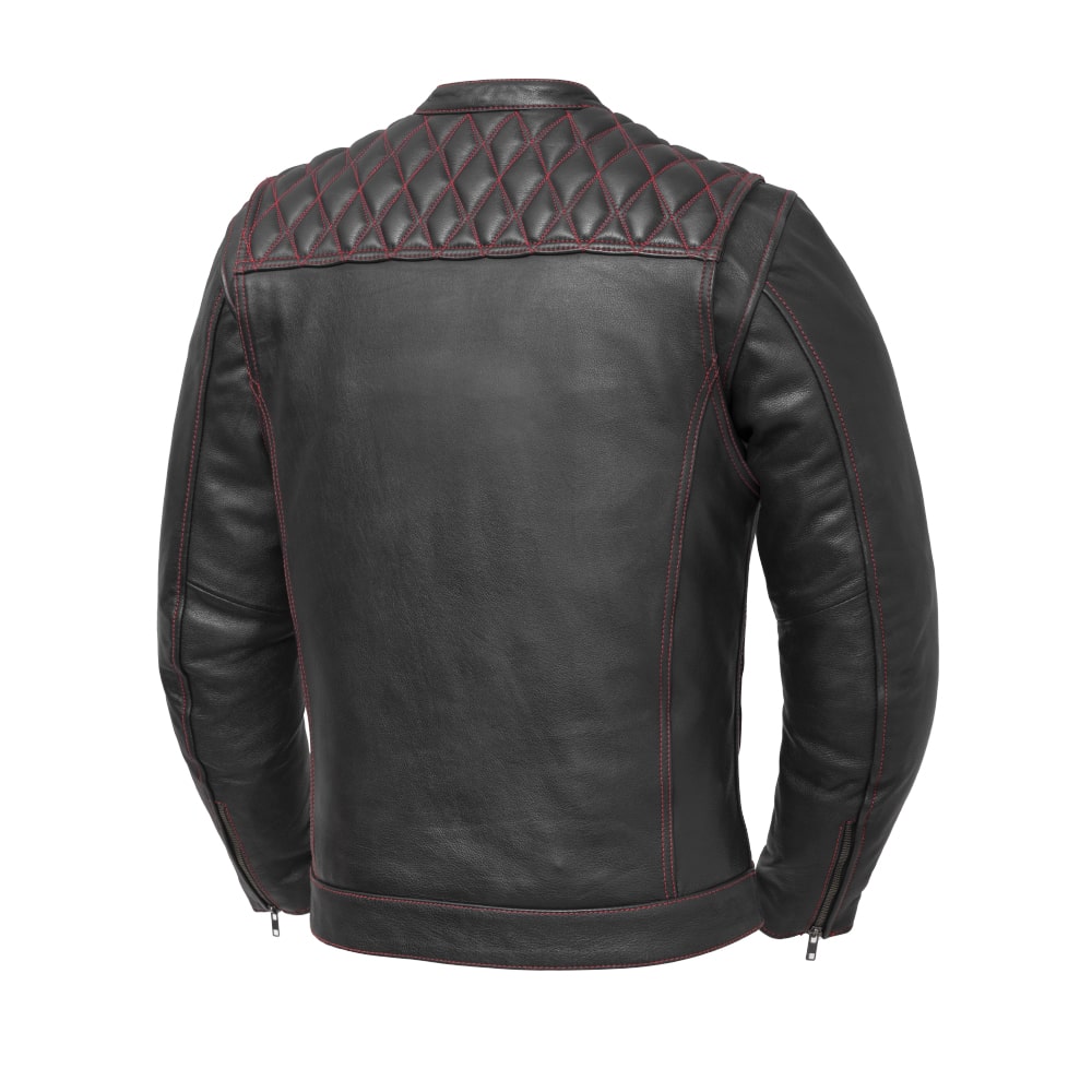 Cinder Men's Cafe Style Leather Jacket Red