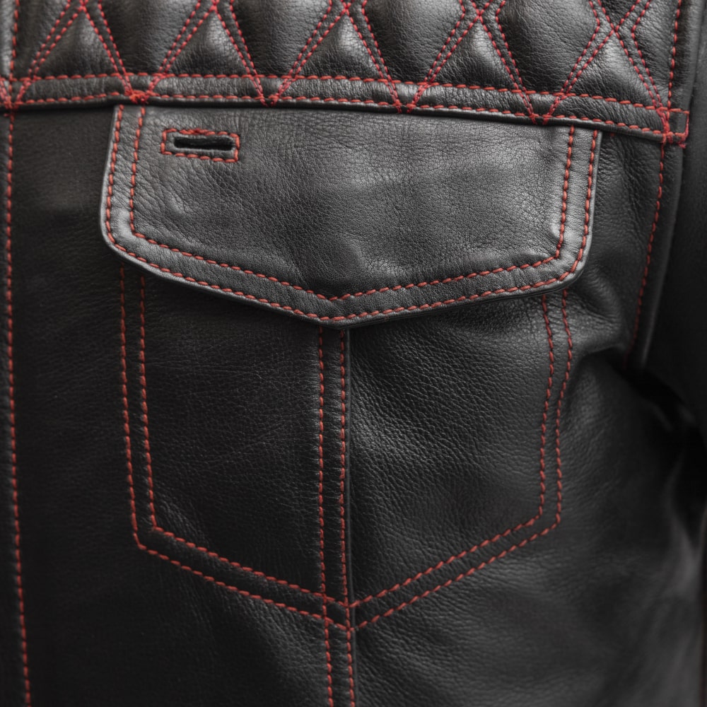 Cinder Men's Cafe Style Leather Jacket Red