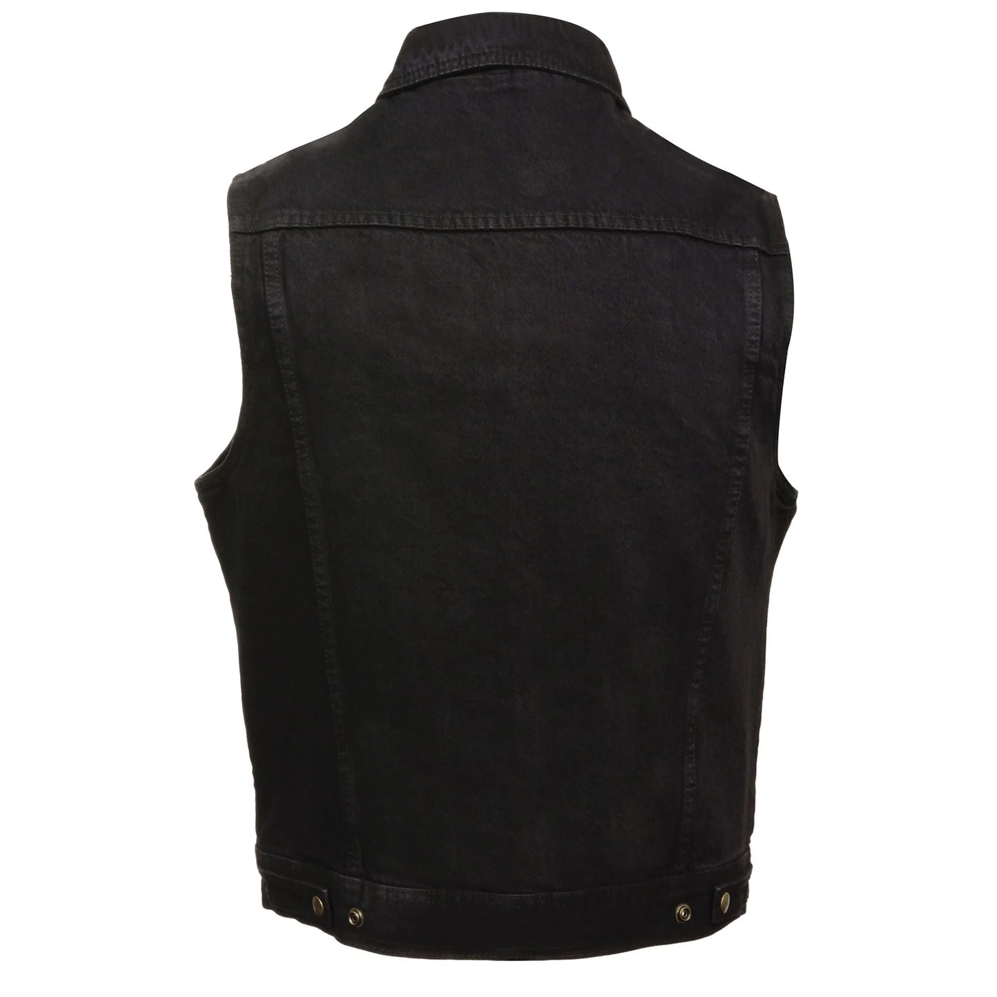 Snap Front Denim Vest with Collar - Extreme Biker Leather
