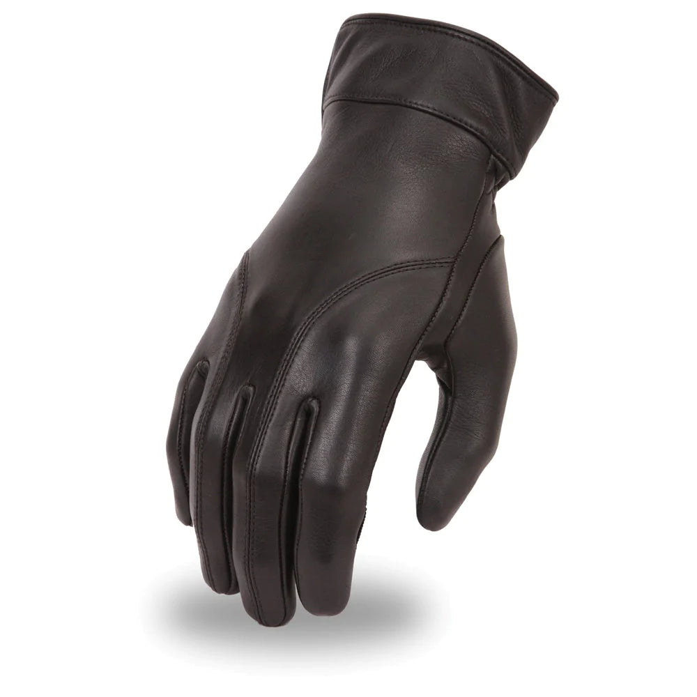 Dame Women's Black Leather Motorcycle Riding Gloves with Cuff Lined Fingers