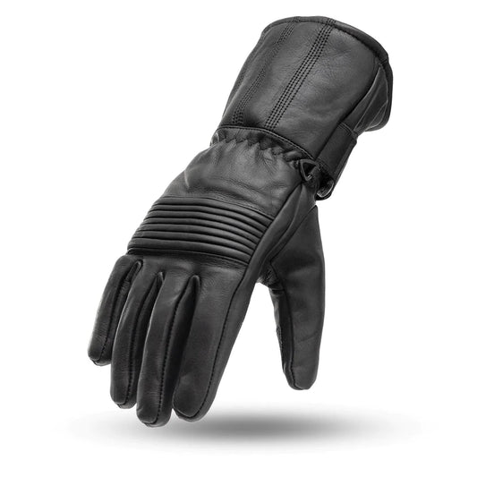 Throttle Men's Motorcycle Leather Gloves Men's cowhide gauntlet with elasticized knuckle and Velcro wrist, featuring wind and waterproof liner