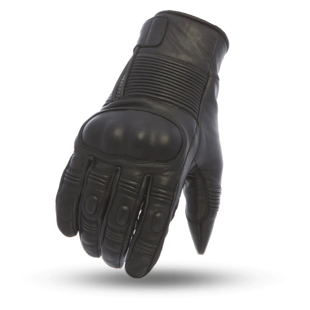 Cascade Black Leather Reinforced Motorcycle Riding Glove Tall Cuff Utility Wrist Carbon Knuckles Padded Fingers