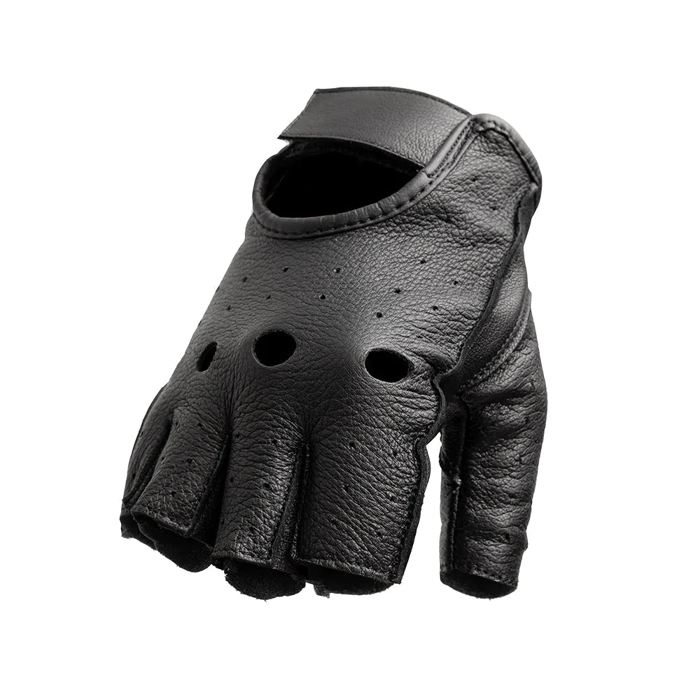 Body Guard Black Deer Skin Leather Fingerless Motorcycle Gloves Perforated