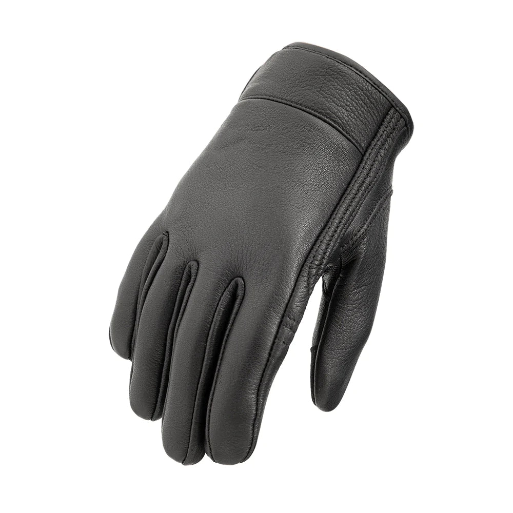 Rumble Men's Black Soft Deepskin light lined motorcycle glove with hook and loop strap closure wrist