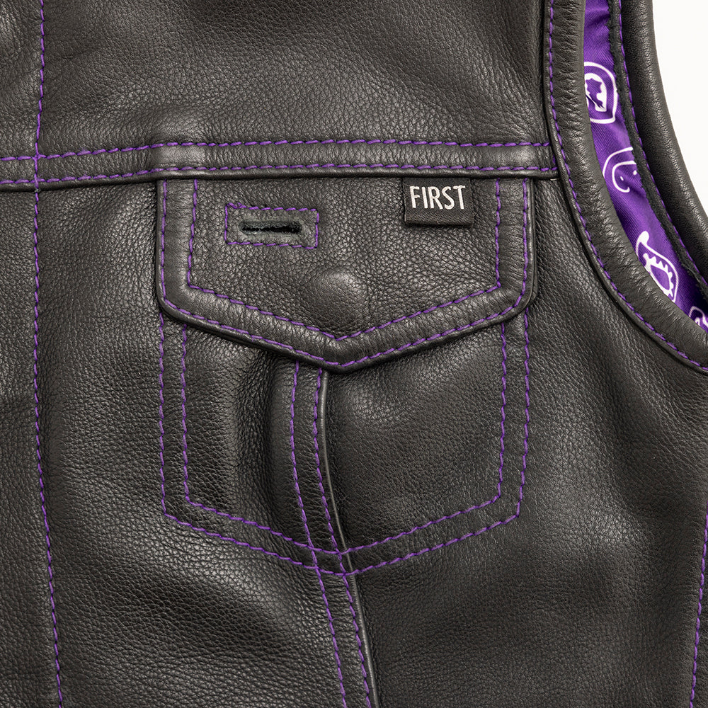 Jessica Women's Motorcycle Leather Vest - Purple - Limited Edition