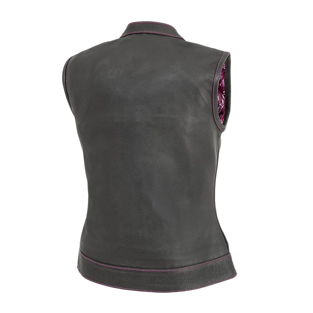 Jessica Women's  Motorcycle Leather Vest - Pink - Limited Edition