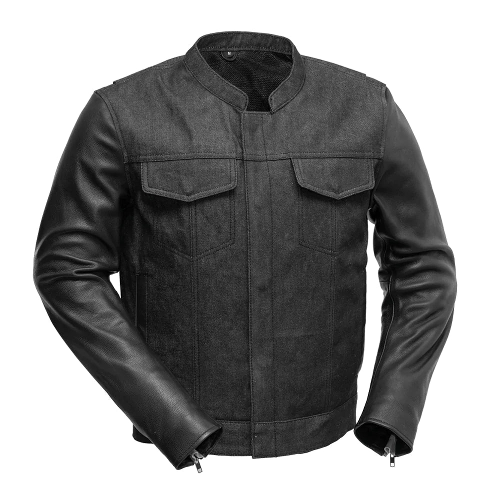 Cutlass Black Denim Leather Motorcycle Jacket