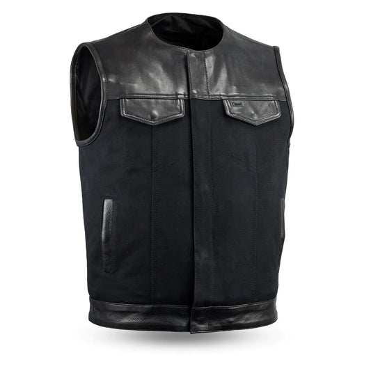 49/51 - No Collar Men's Leather/Canvas Motorcycle Vest