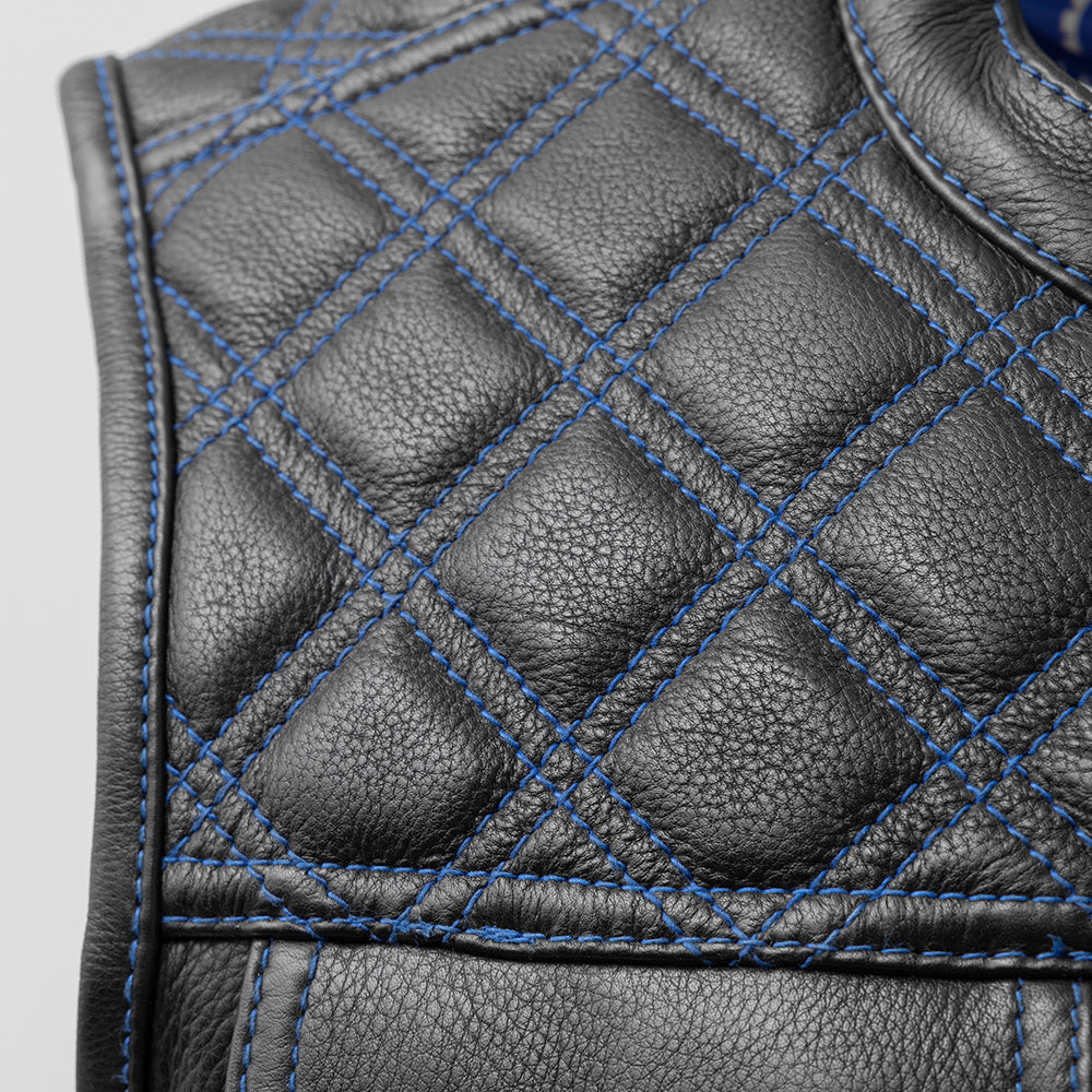 Upside - Men's Club Style Leather Vest (Black/Blue) - Extreme Biker Leather
