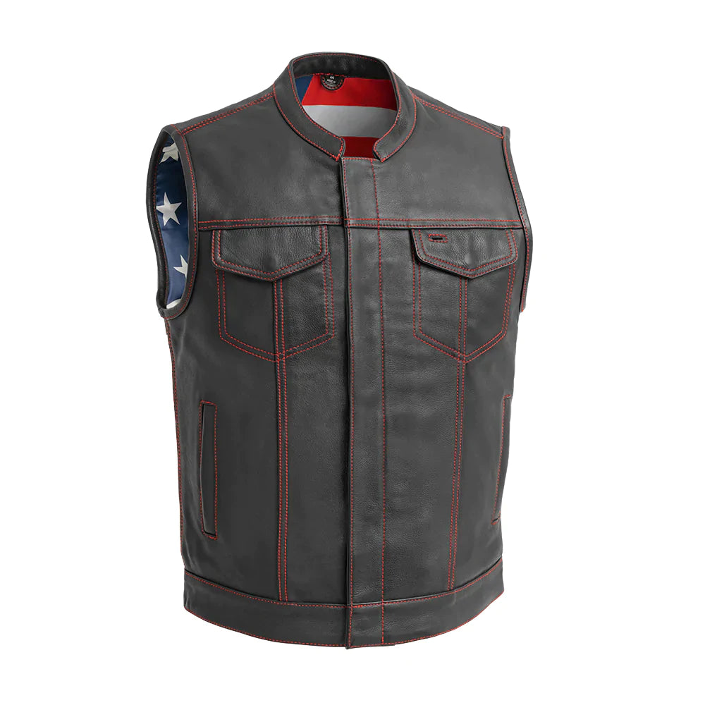 Born Free Men's Leather Motorcycle Leather Vest - Red Stitch