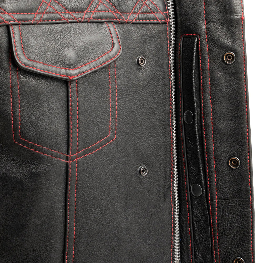 Downside Men's Motorcycle Leather Vest - Black/Red