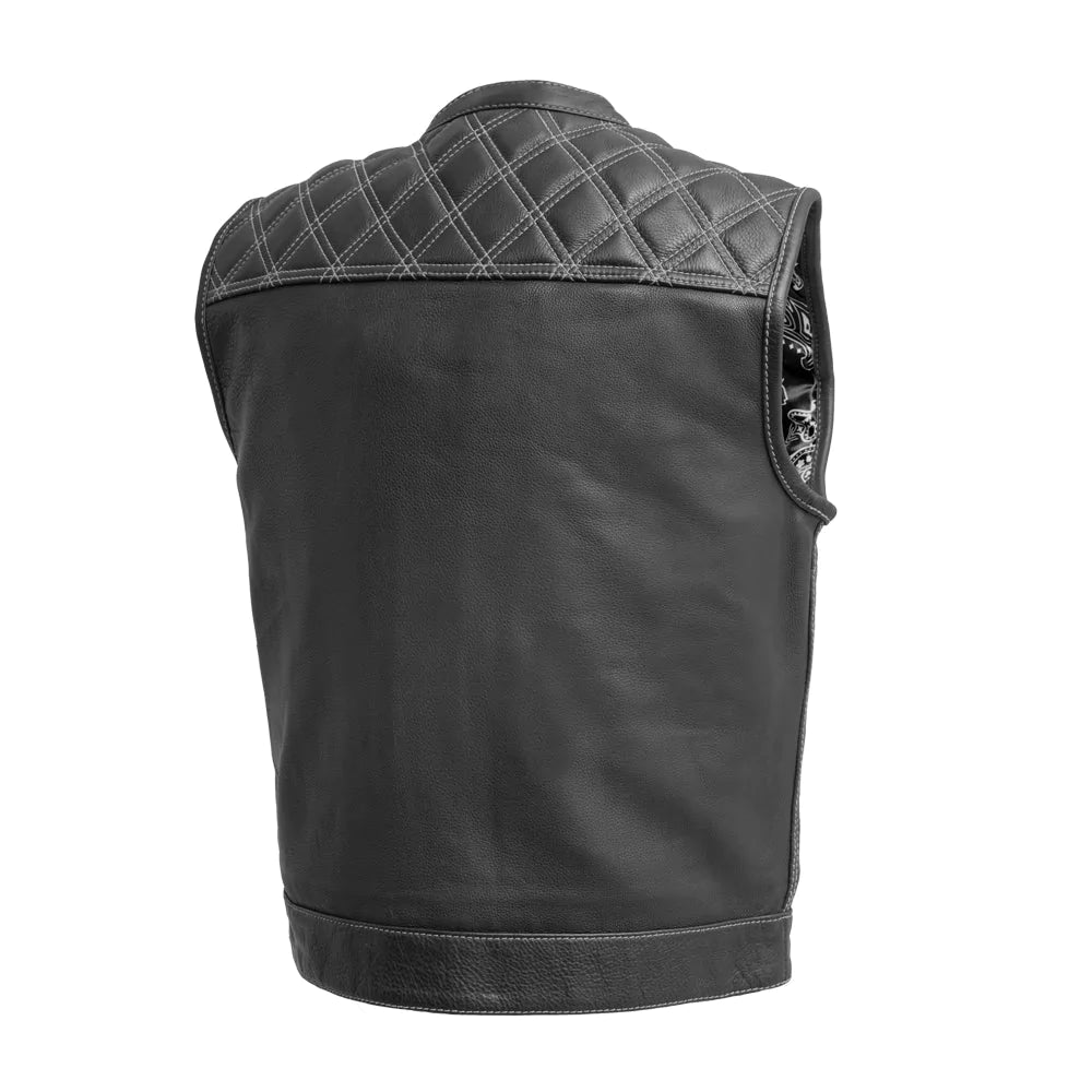 Downside Men's Motorcycle Leather Vest - Black/White
