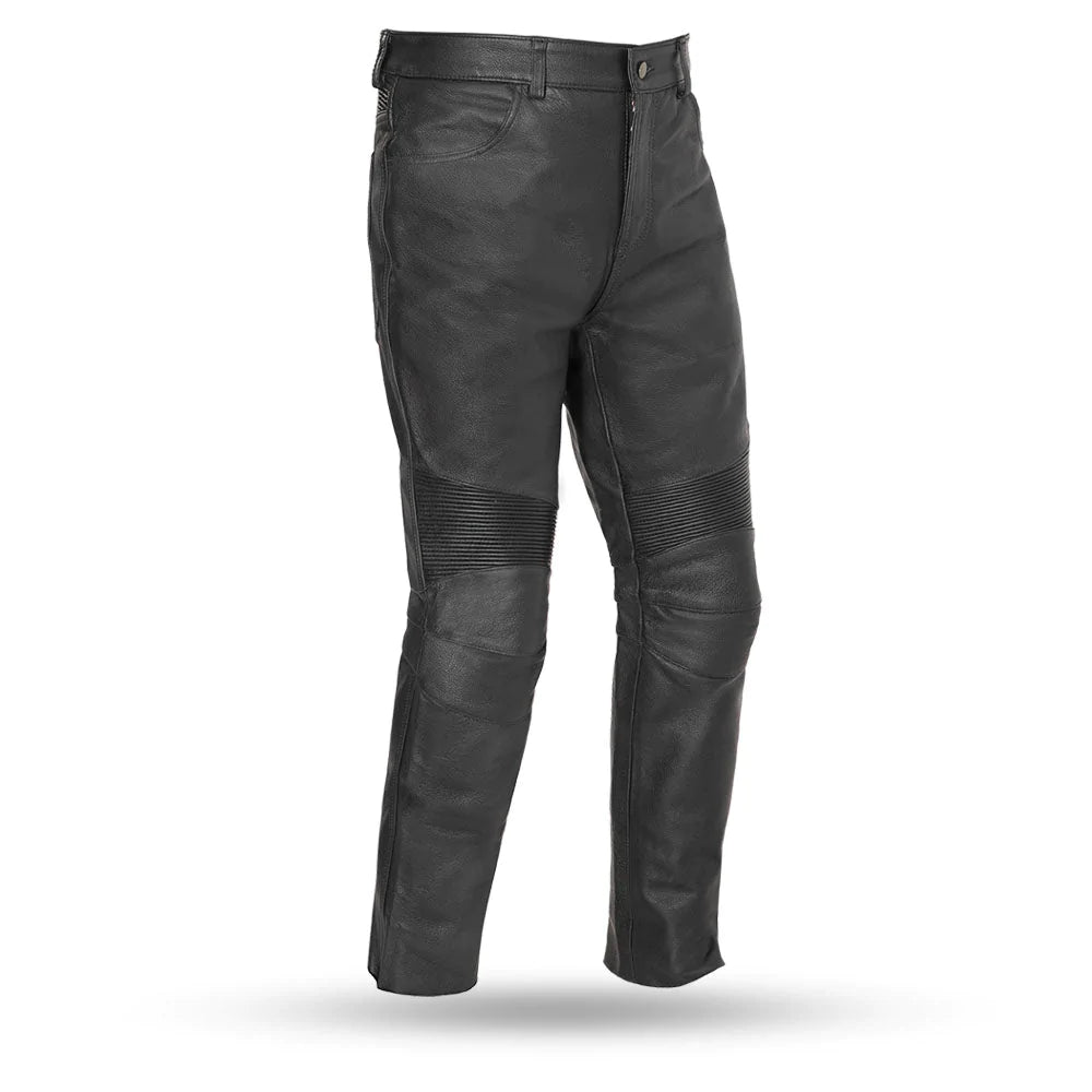 Smarty Pants Unisex Black Racer Cowhide Leather Motorcycle Riding Pants Reinforced Liner Armored Knees with Pockets