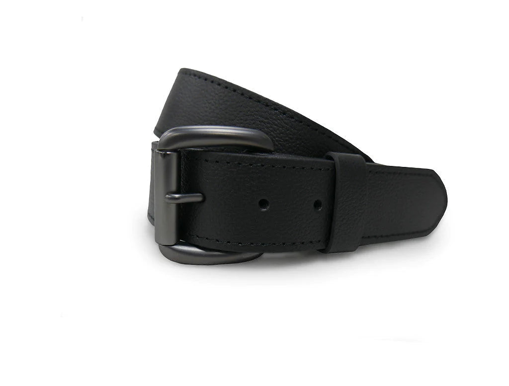Black Leather Belt with Concealment Pockets Black Hardware Men's