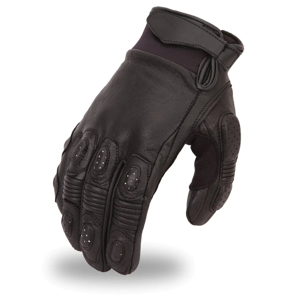 Blitz Black Leather Motorcycle Gloves Racer Style Reinforced Padded Fingers