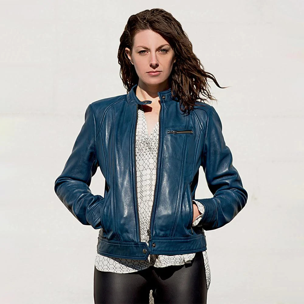 Favorite Womens Fashion Leather Jacket Blue