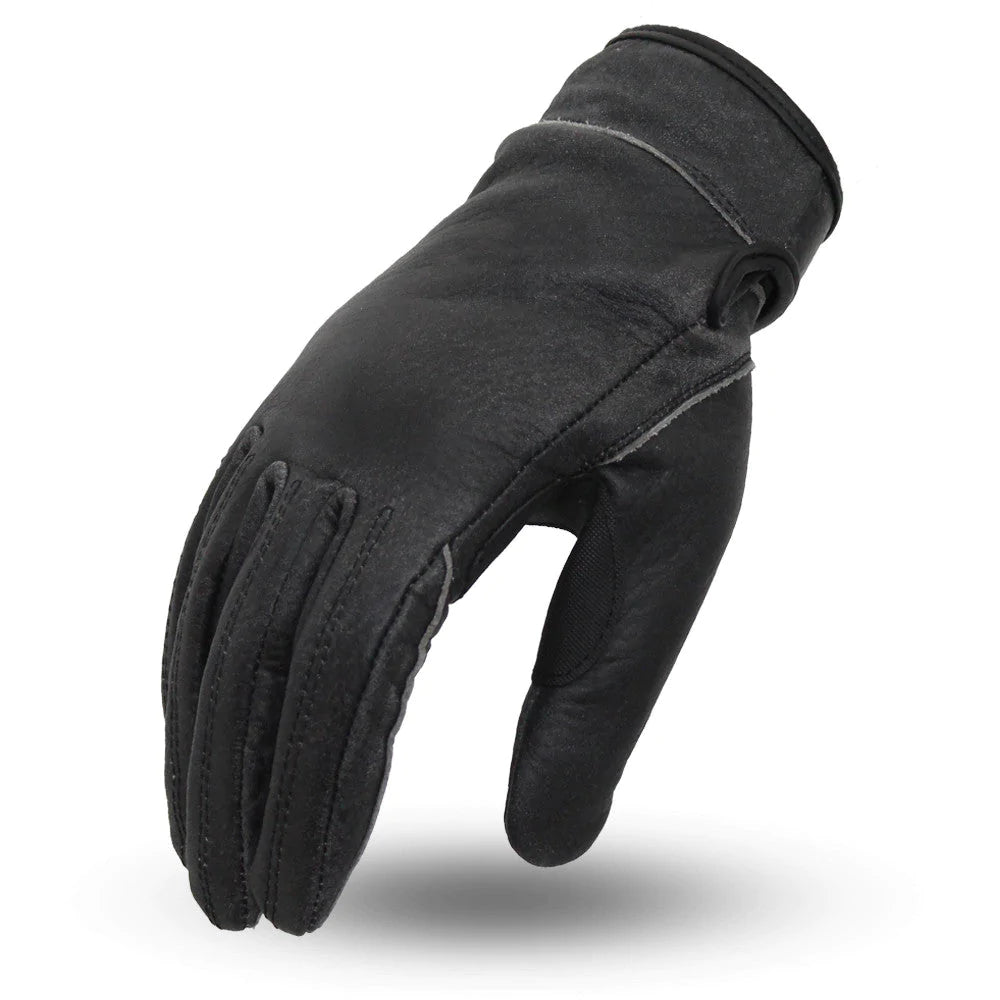 Marfa Motorcycle Leather Gloves Men’s unlined gloves with padded palm and Velcro wrist closure.