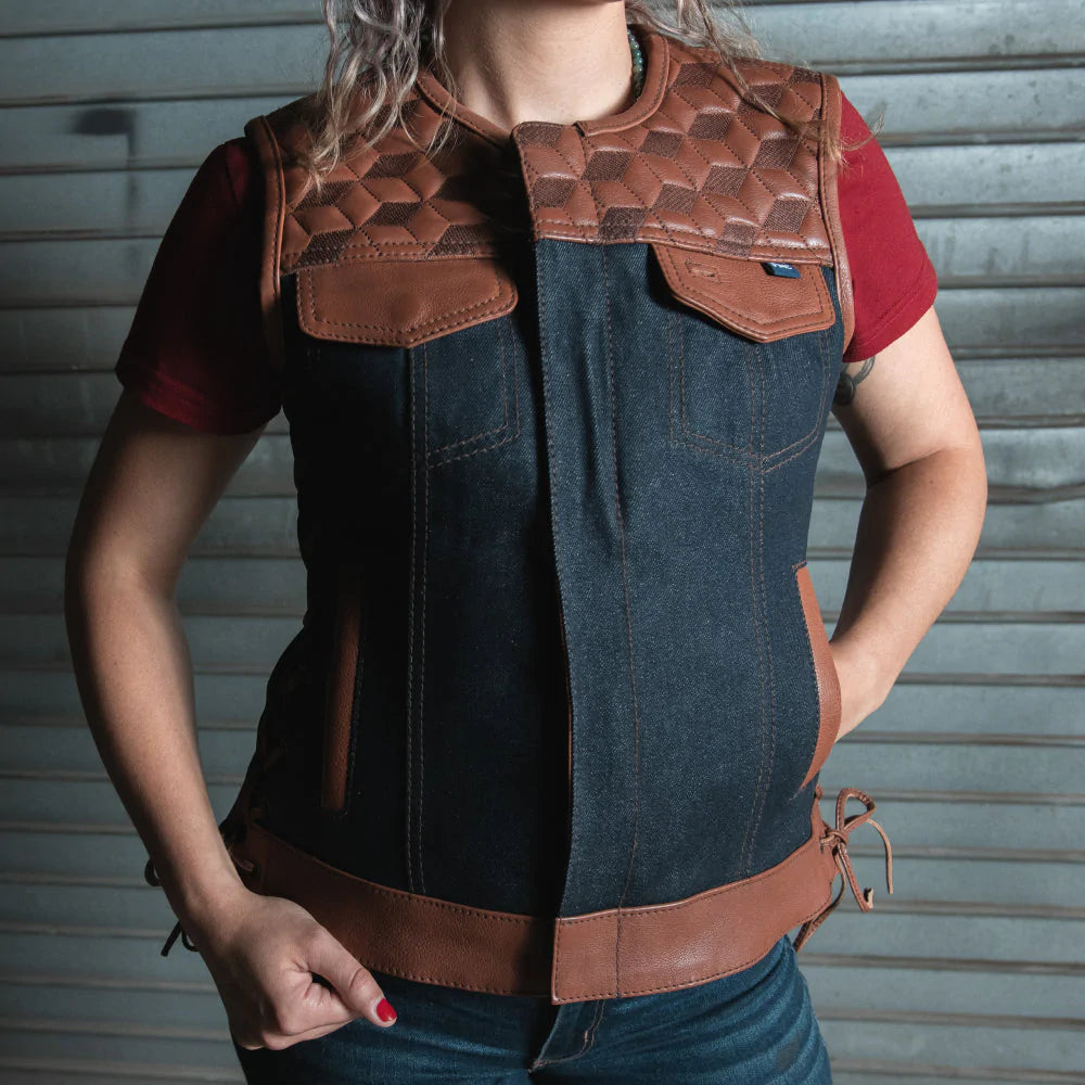 Blue Label Women's Club Style Leather/Denim Vest - Limited Edition