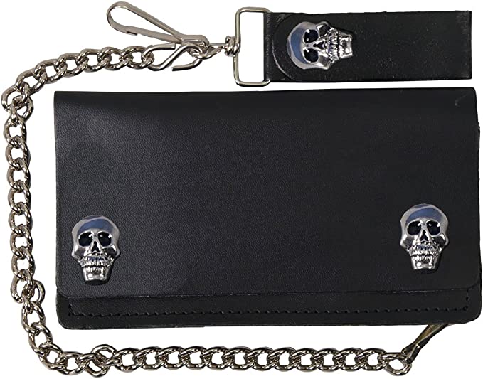 6" Skull Snap Bi-fold WLA2004 Black Leather Bi-Fold Wallet with Chain | Hot Leathers