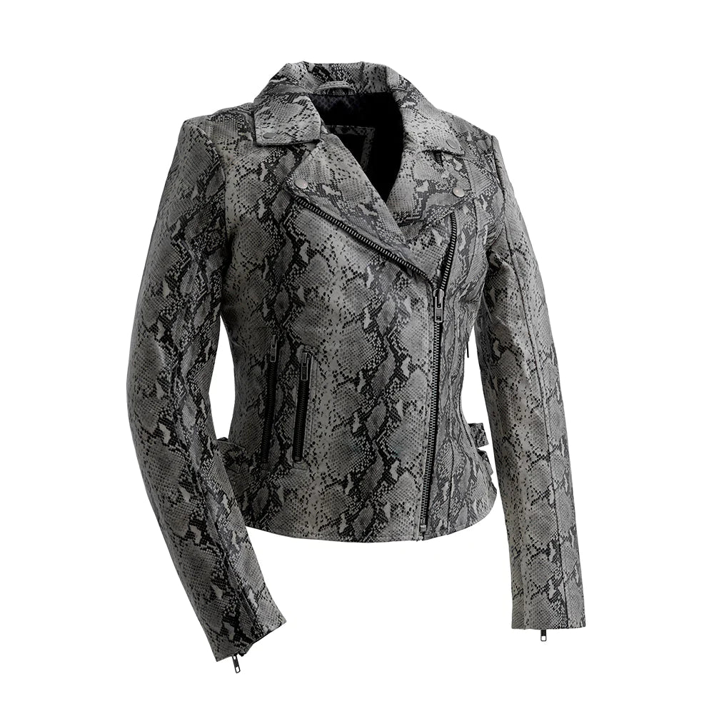 Women's Motorcycle Premium Leather Fashion Jacket Clothing Outerwear Style Apparel Snake Skin