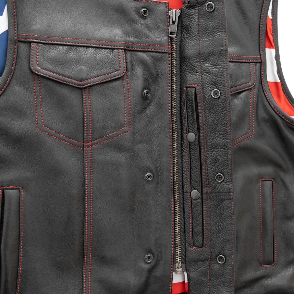 Born Free (Red Stitch) Motorcycle Leather Vest Mens