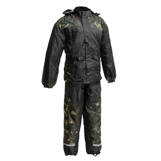 Motorcycle Gear Protective Rain Suit Black and Camo Set Waterproof Jacket Pants Hoodie